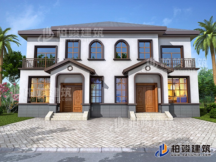 二層新歐式雙拼別墅設計圖紙15x12米BZ232-新中式風格