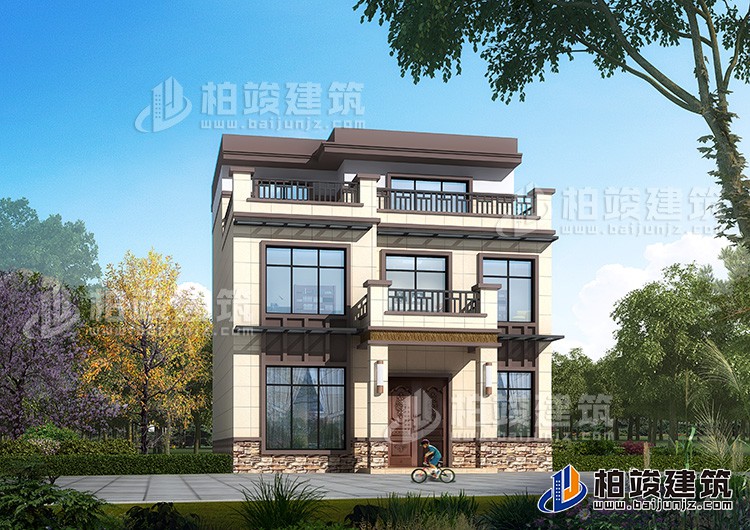 農(nóng)村三層120平米房屋設(shè)計(jì)圖及效果圖，造價(jià)20萬(wàn)BZ3515-新中式風(fēng)格