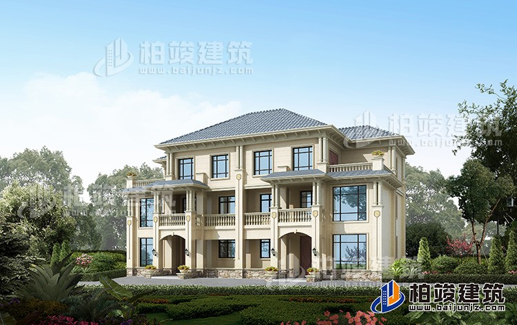 農(nóng)村雙拼別墅圖紙設計圖 占地230平方BZ3523-簡歐風格