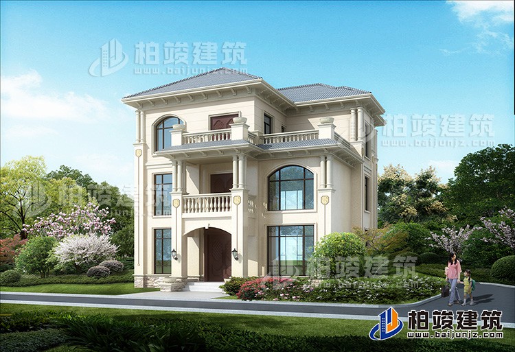 歐式三層別墅設計圖紙及效果圖大全BZ3536-簡歐風格