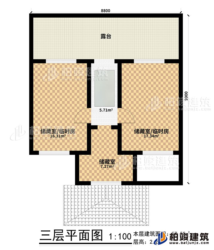 三層：3儲(chǔ)藏室，露臺(tái)