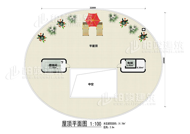 屋頂：平屋頂、樓梯間、電梯、中空