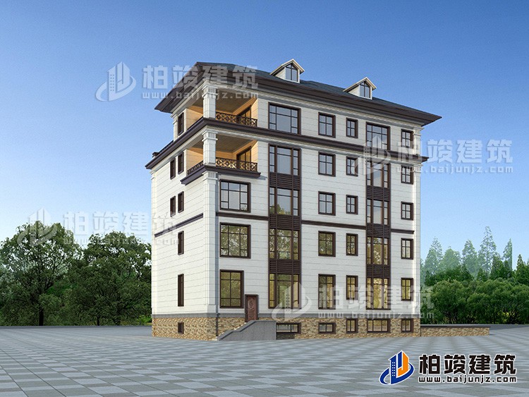 農(nóng)村五層自建房設(shè)計(jì)效果圖有電梯及地下車庫BZ506-新中式風(fēng)格